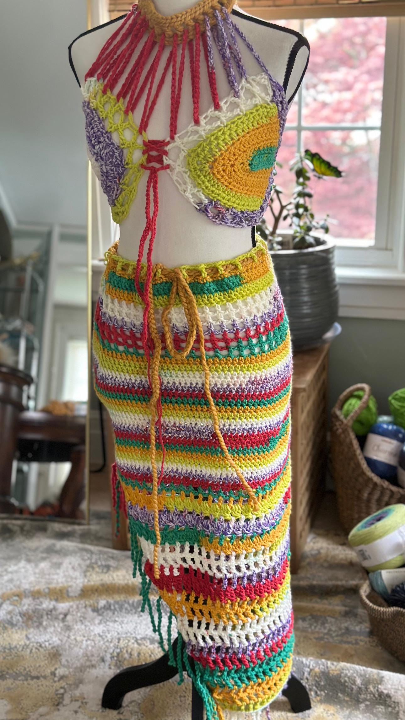 Bob Marley Vibes - hand crocheted halter and handkerchief skirt