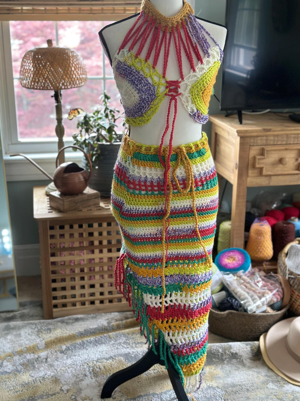 Bob Marley Vibes - hand crocheted halter and handkerchief skirt