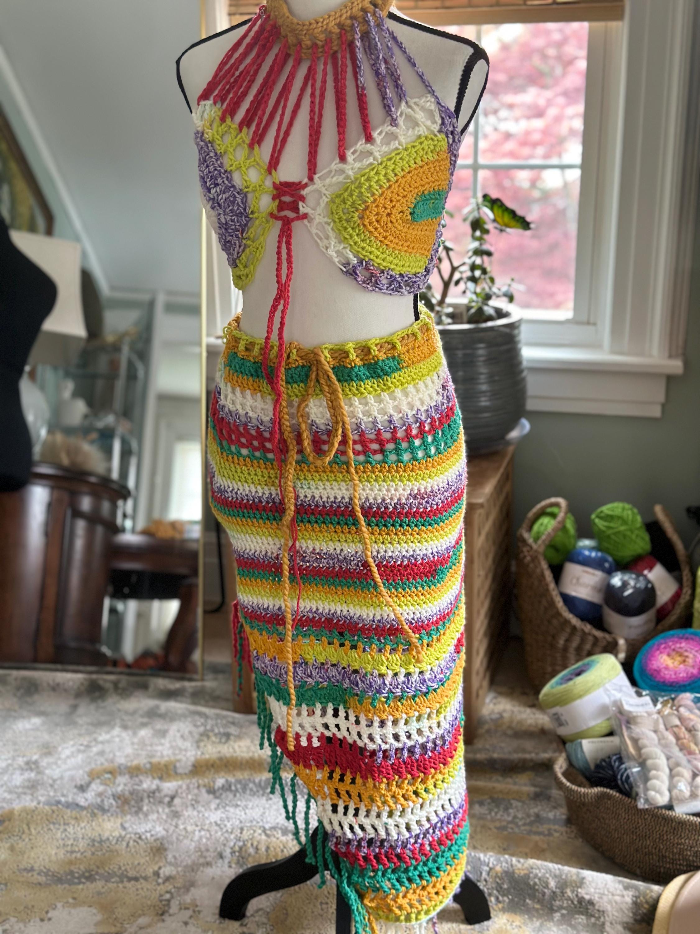 Bob Marley Vibes - hand crocheted halter and handkerchief skirt