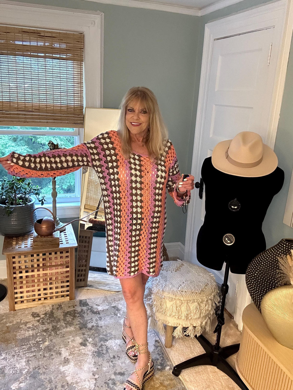 The Granny Stitch Crocheted Mini Dress