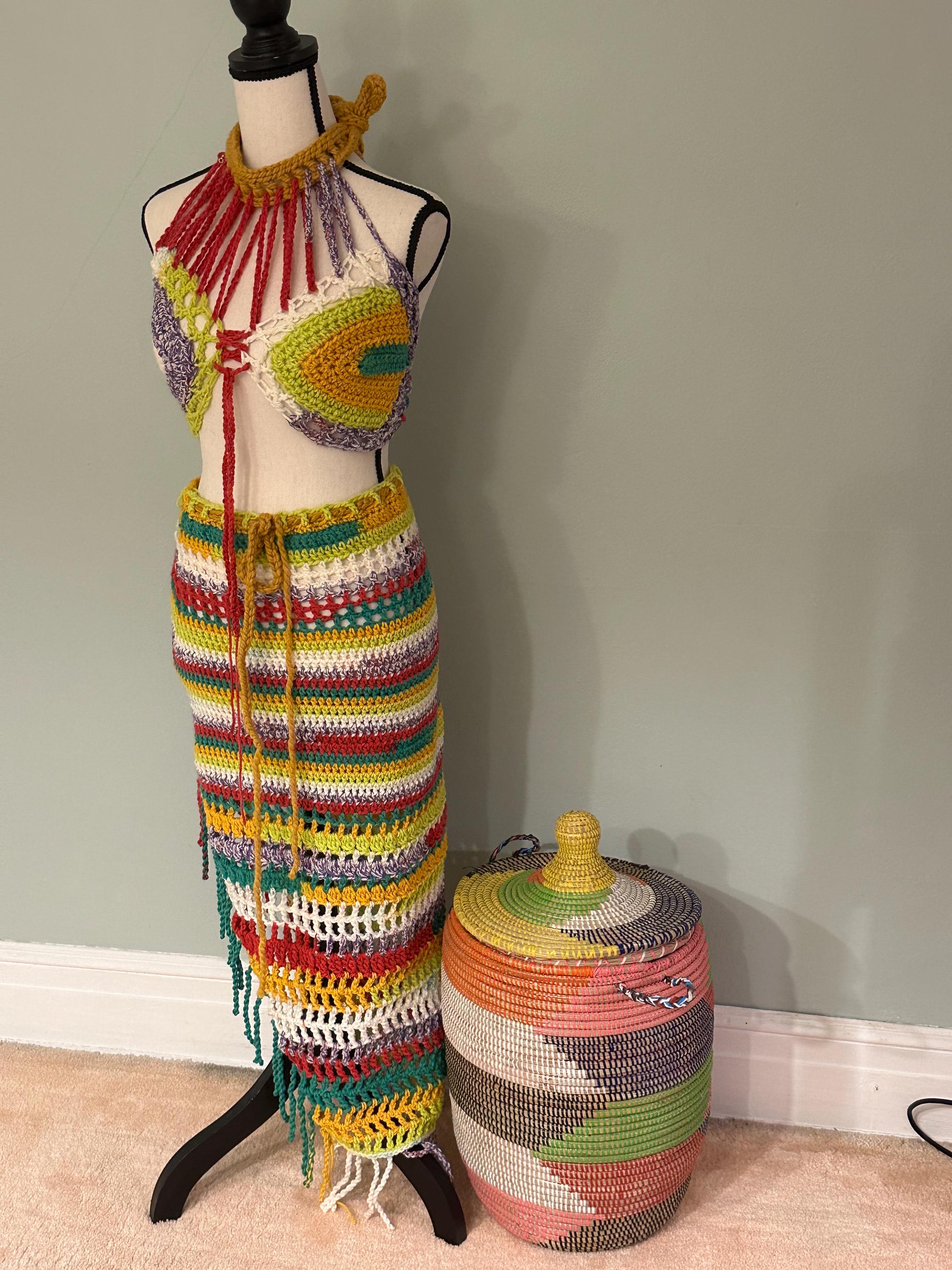 Bob Marley Vibes - hand crocheted halter and handkerchief skirt