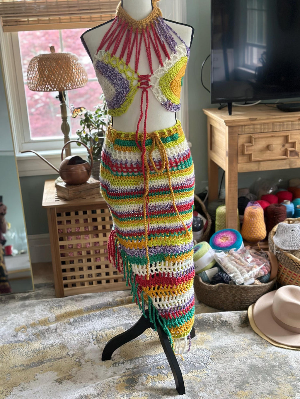 Bob Marley Vibes - hand crocheted halter and handkerchief skirt