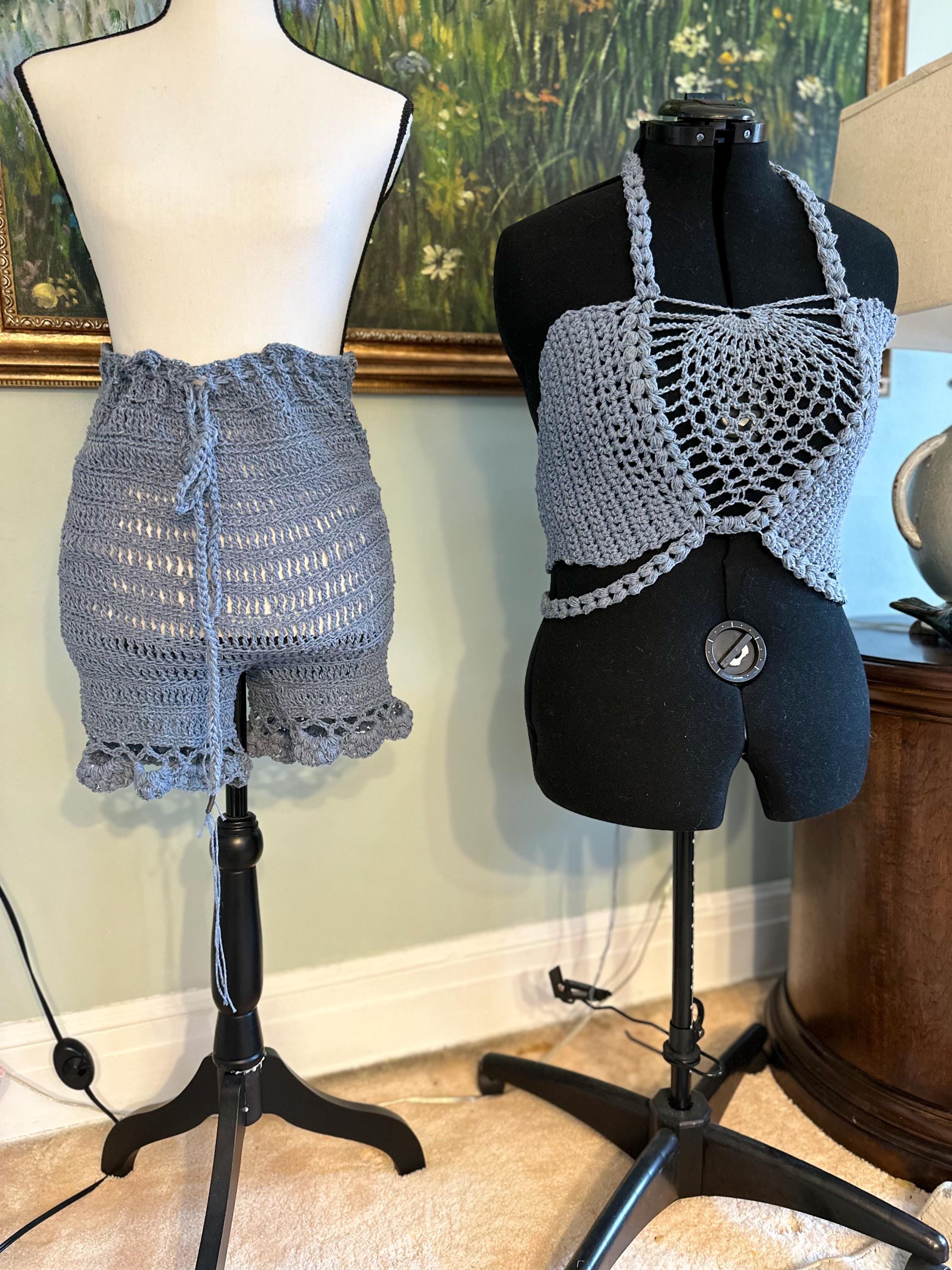 Crocheted Pineapple Bralette and Matching Shorts