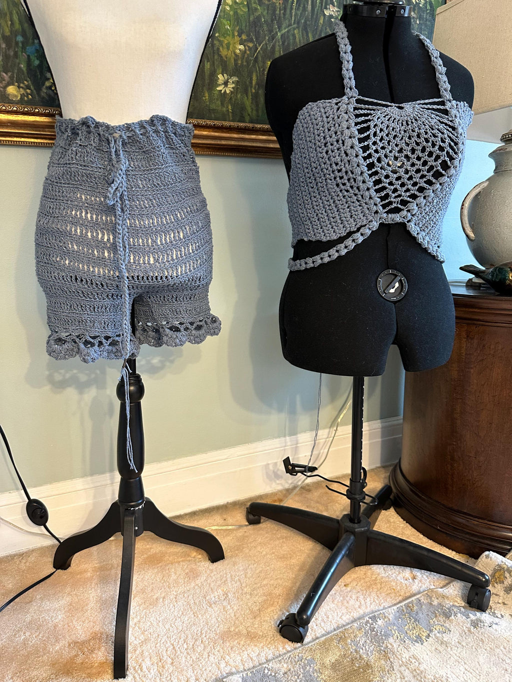 Crocheted Pineapple Bralette and Matching Shorts