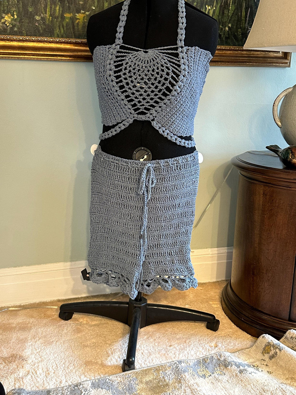 Crocheted Pineapple Bralette and Matching Shorts