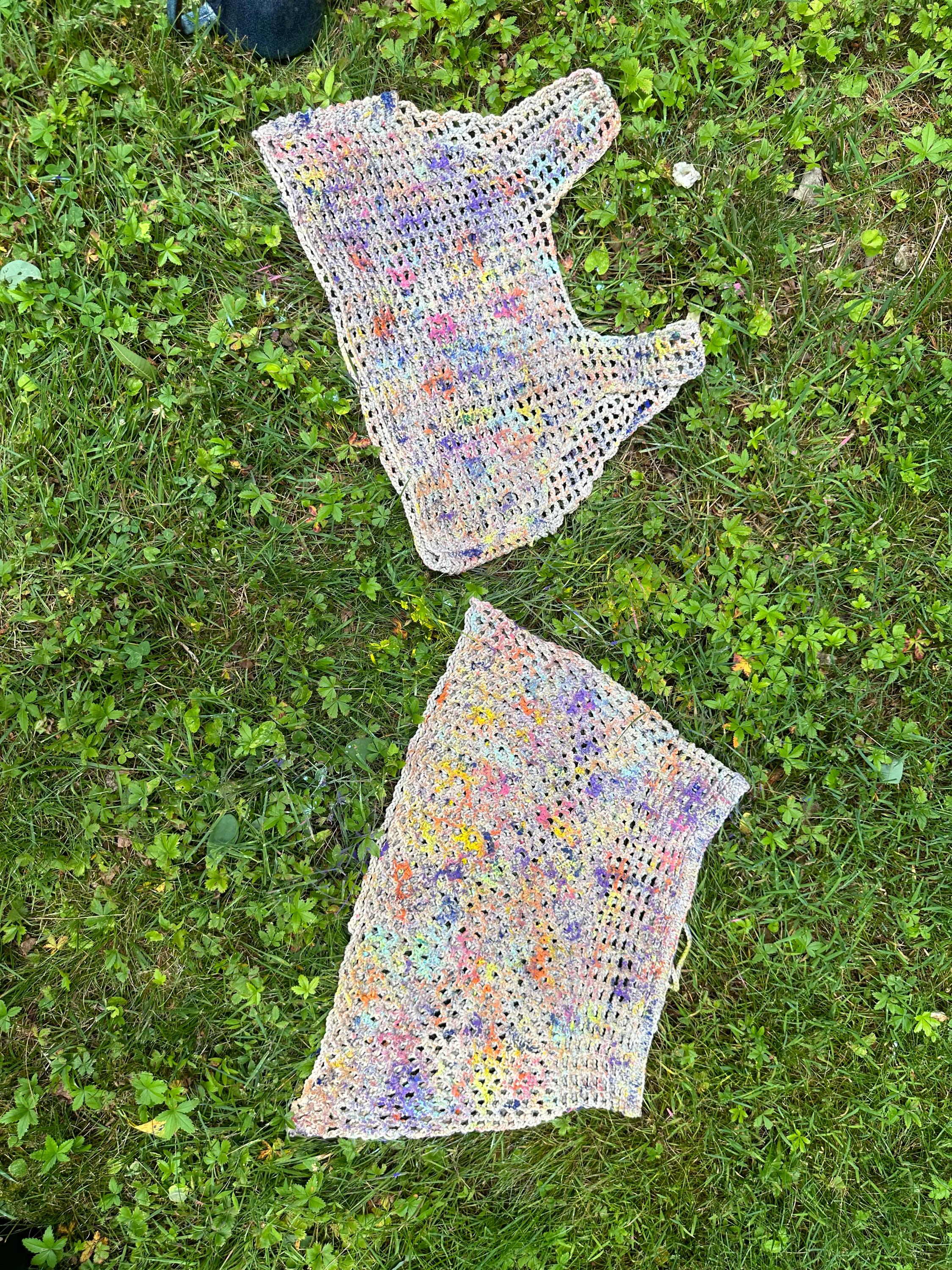 Hand crocheted/hand painted Mesh Mini Skirt and Crop Tank