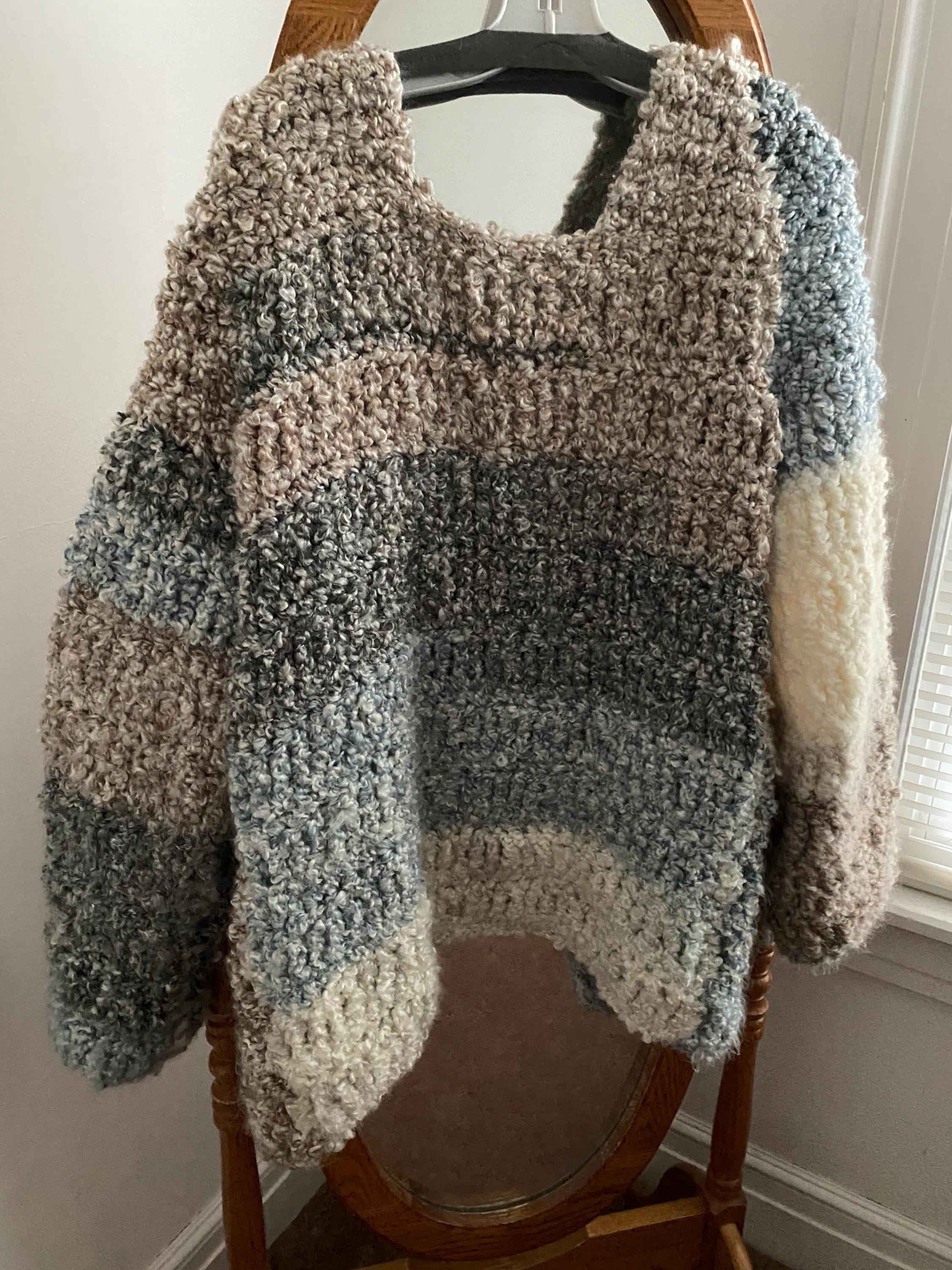 Hand Crocheted fuzzy Bulky Sweater