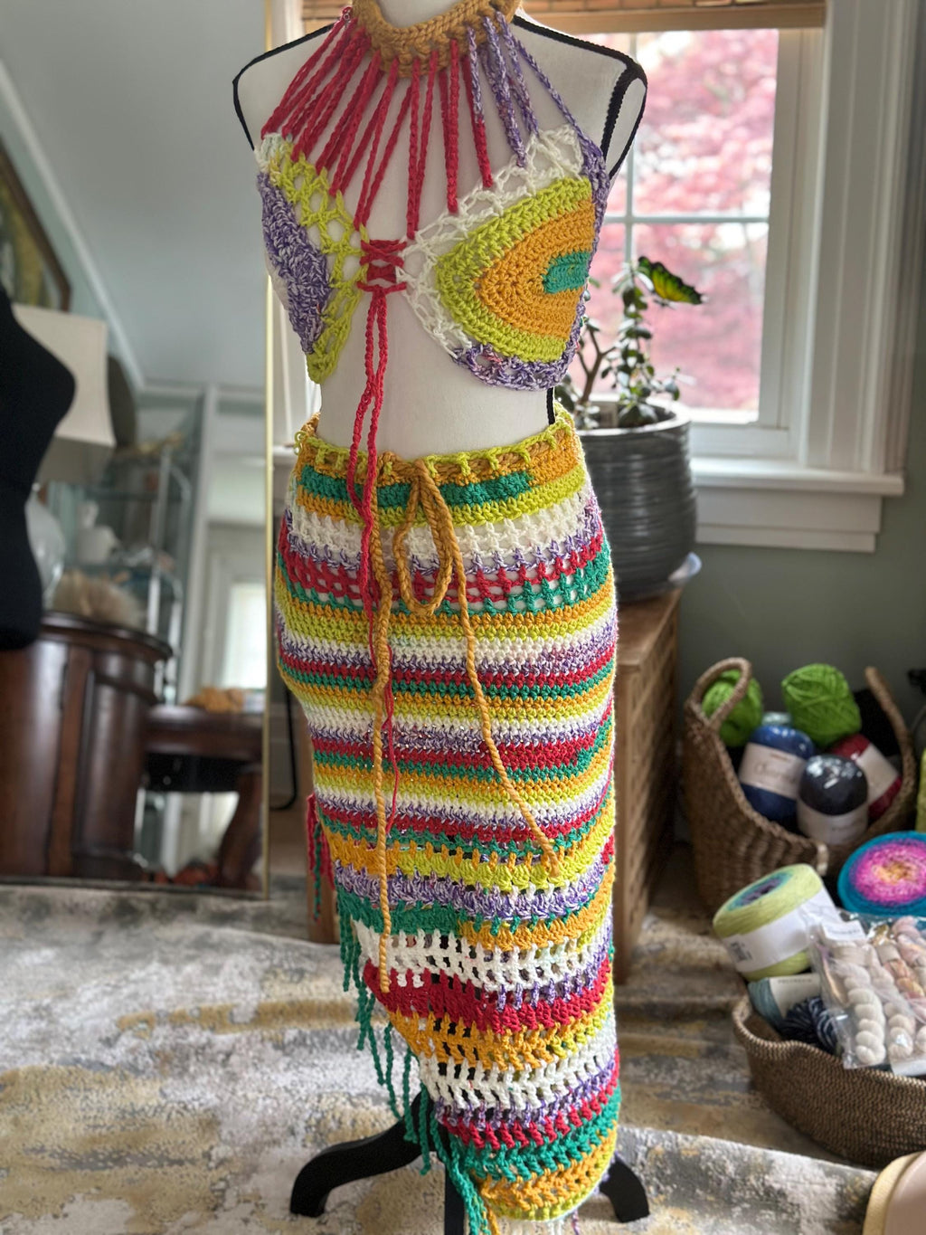 Bob Marley Vibes - hand crocheted halter and handkerchief skirt