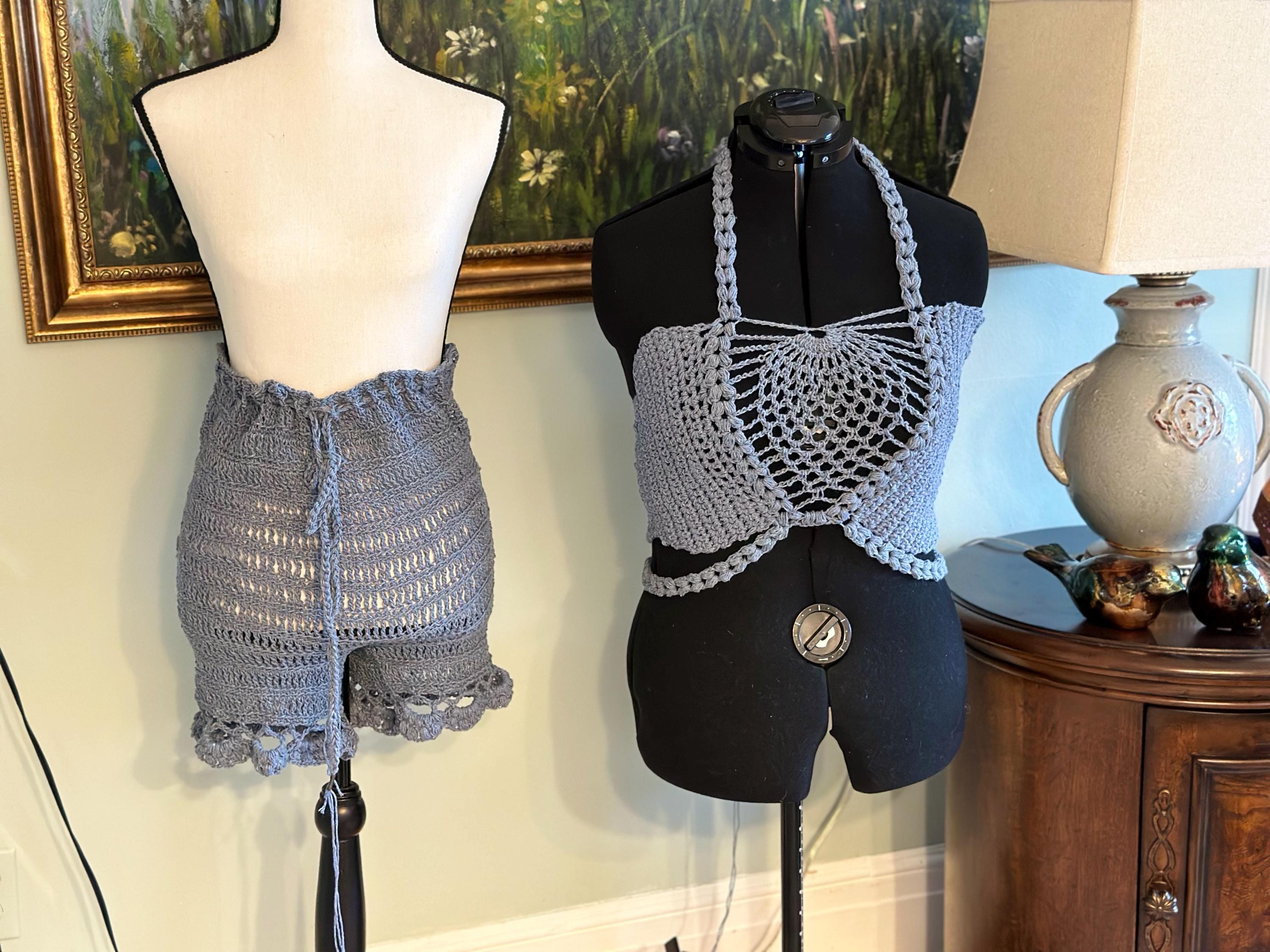 Crocheted Pineapple Bralette and Matching Shorts