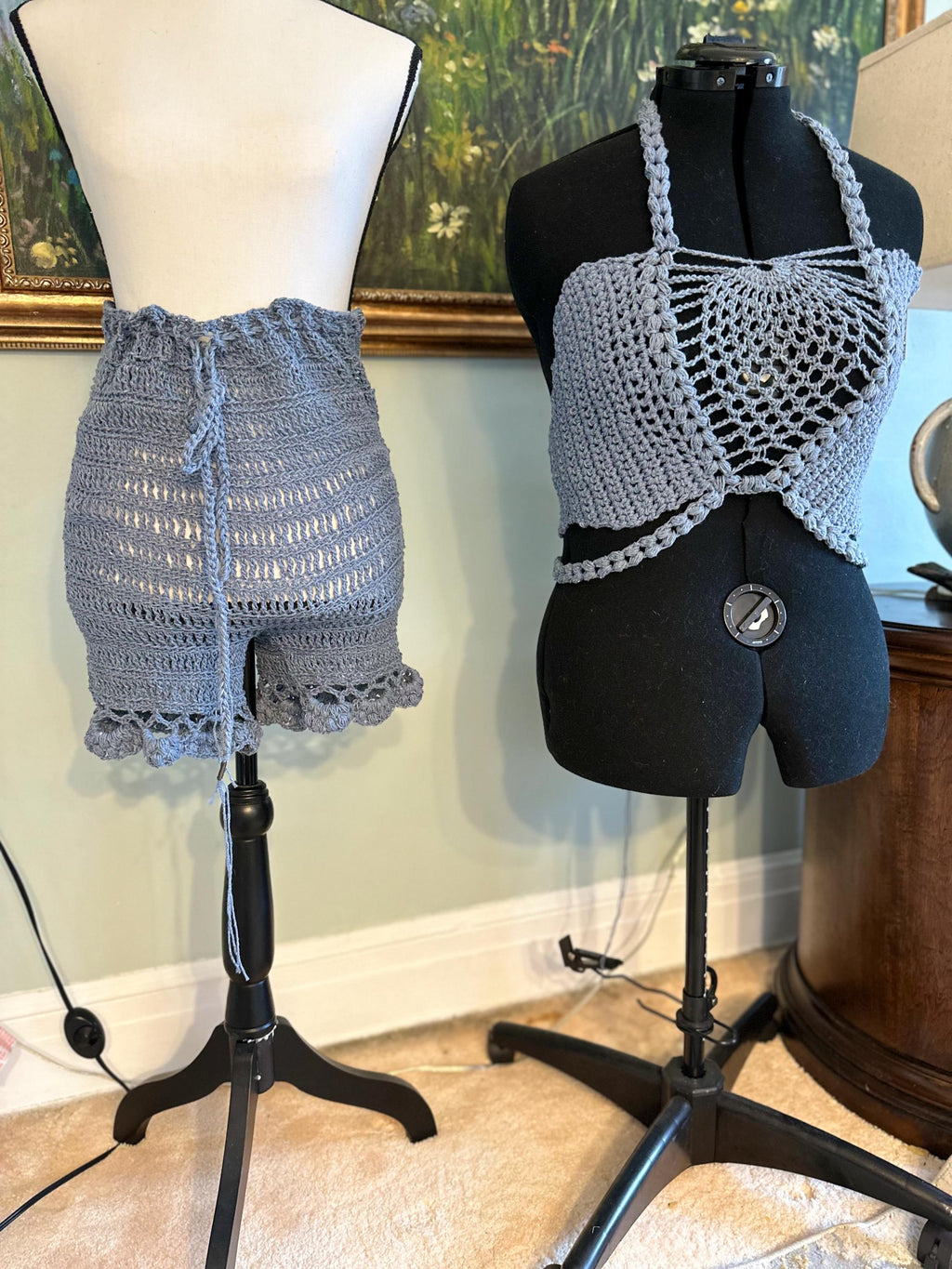 Crocheted Pineapple Bralette and Matching Shorts