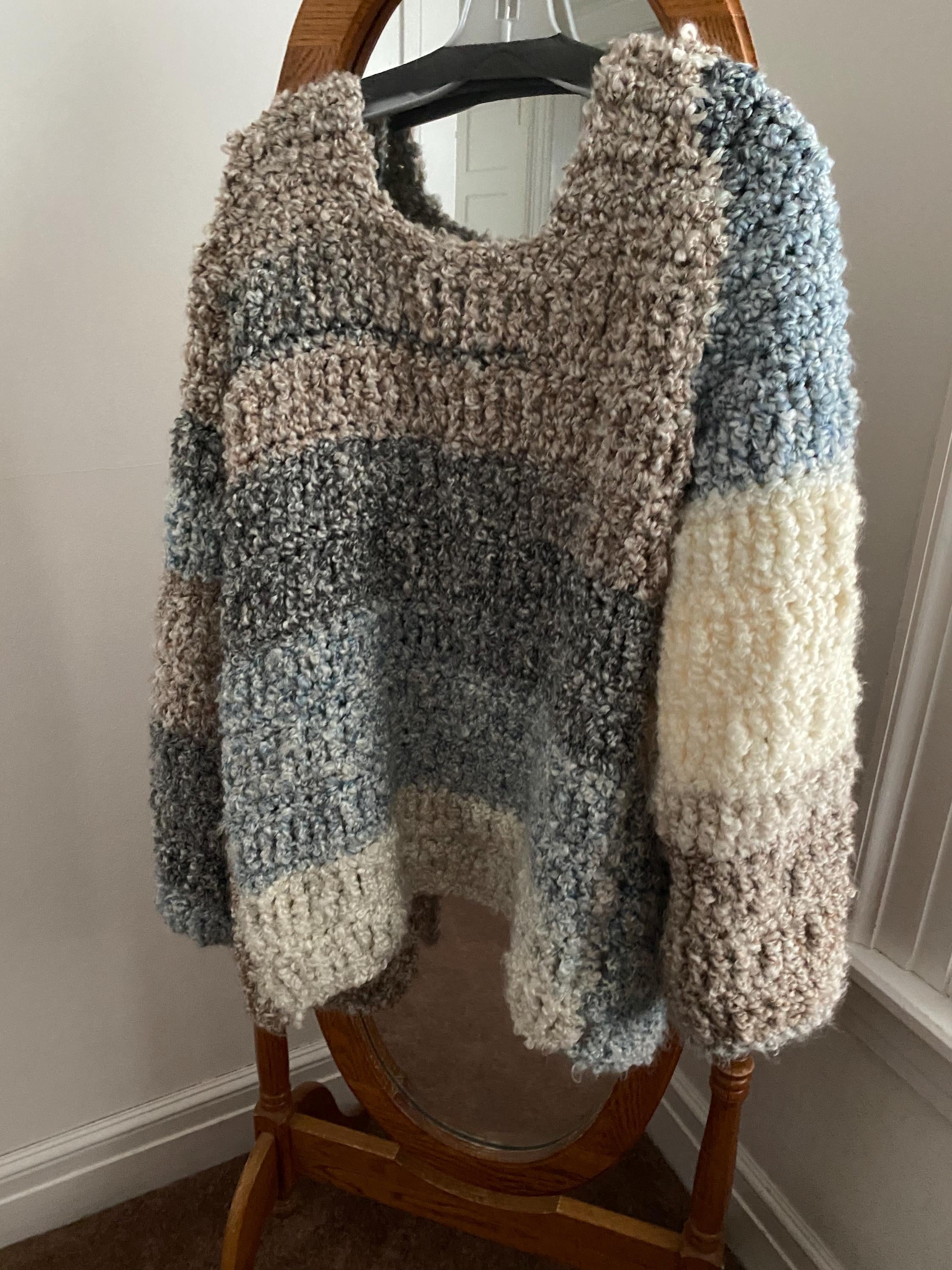 Hand Crocheted fuzzy Bulky Sweater