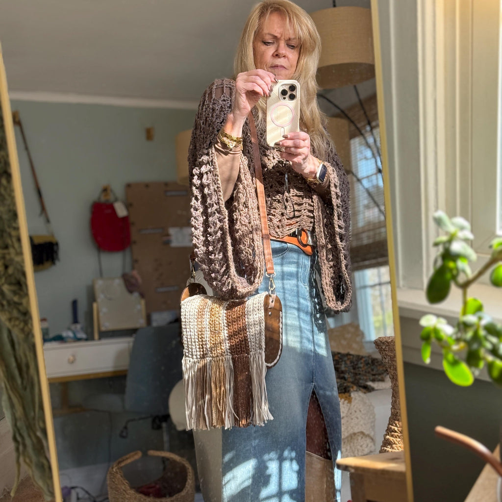 Crocheted Fringed Crossbody Bag