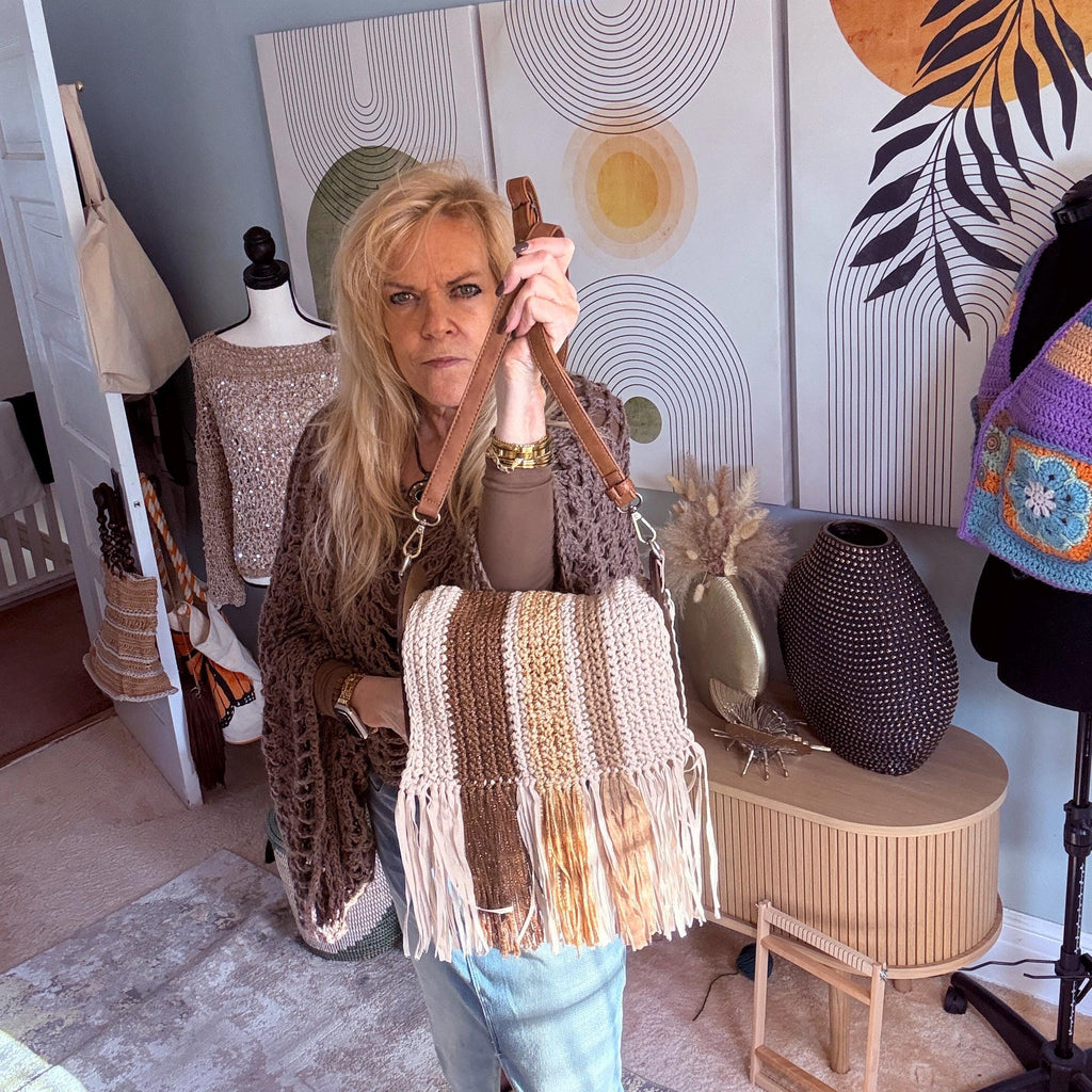 Crocheted Fringed Crossbody Bag