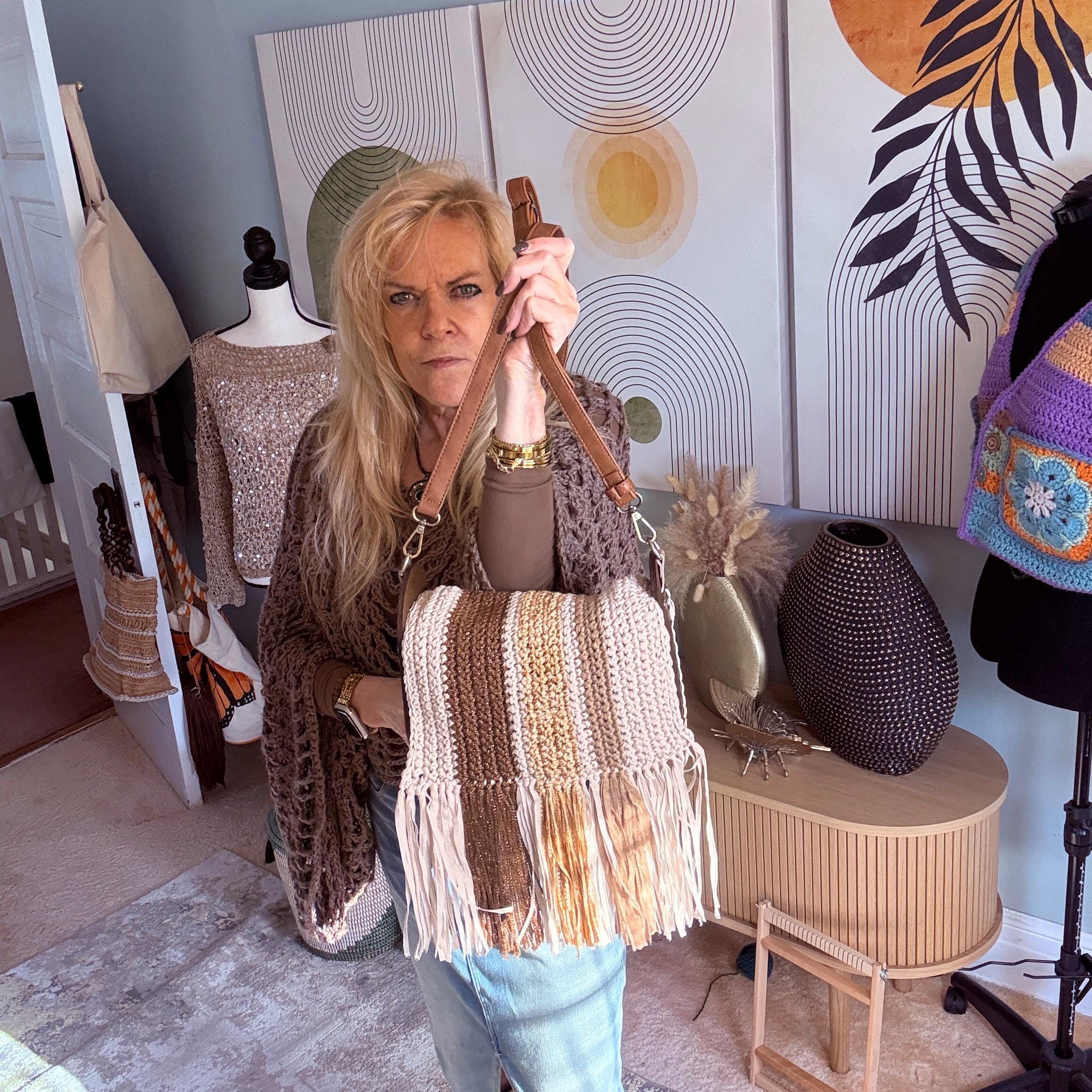 Crocheted Fringed Crossbody Bag